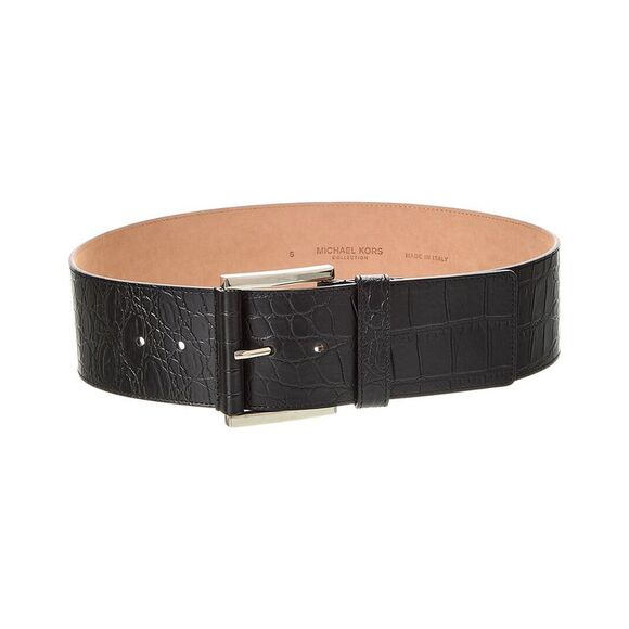 Michael Kors Collection Croc-Embossed Leather Waist Belt, Black - Picture 1 of 3